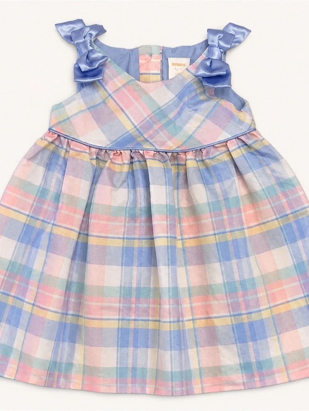 Gymboree Pastel Plaid Dress with Light Blue Satin Shoulder Bows